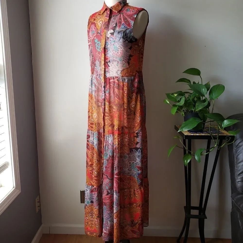 BEAUTIFUL PRINT BUTTON MAXI DRESS BOOHOO SIZE S